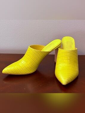 Charlotte Stone Yellow Croc-Embossed Pointed Mules